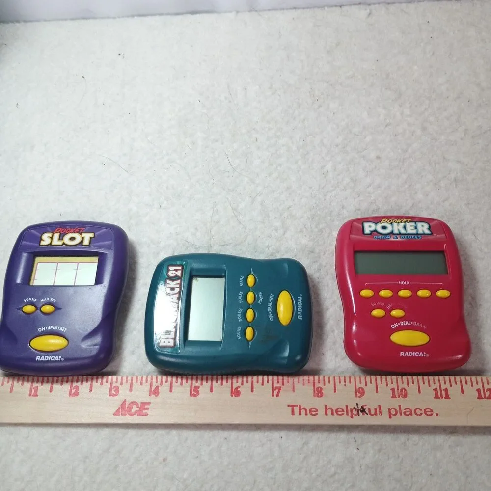 Lot 3 Radica Handheld Games Pocket Slot Blackjack Poker Tested Working LCD